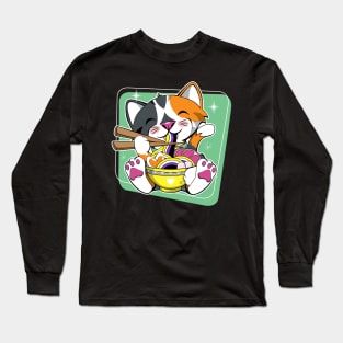 Cat Eating Ramen Non Binary Long Sleeve T-Shirt